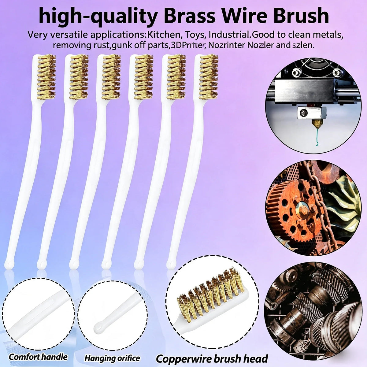 1/2/5/10Pcs Copper Plating Brass Wire Toothbrush Nozzle For 3D Printer Parts Ender 3 MK8 E3D Extruder Cleaner Tool Copper Brush