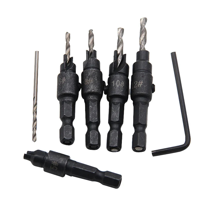 5pc Hexagon screw carpenter's hole opener countersink drill taper drill drilling reaming hardware tool set