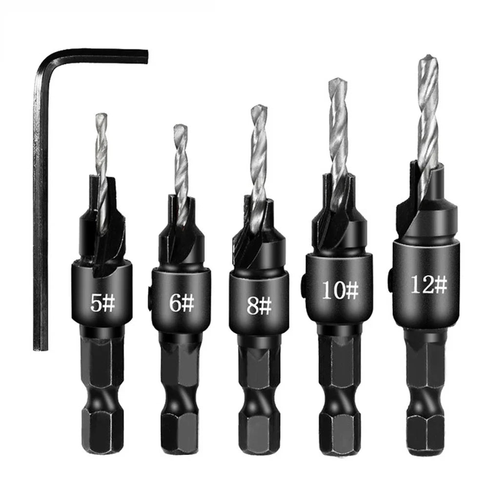 5pc Hexagon screw carpenter's hole opener countersink drill taper drill drilling reaming hardware tool set