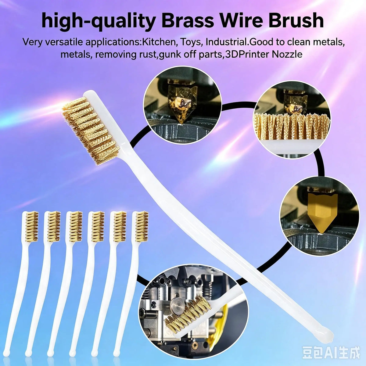 1/2/5/10Pcs Copper Plating Brass Wire Toothbrush Nozzle For 3D Printer Parts Ender 3 MK8 E3D Extruder Cleaner Tool Copper Brush