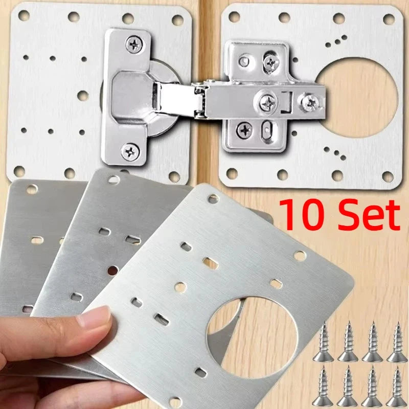 Stainless Steel Cabinet Door Hinge Repair Plate Cabinet Door Hinges Mounting Plate Kit with Screw Furniture Hardware Tools